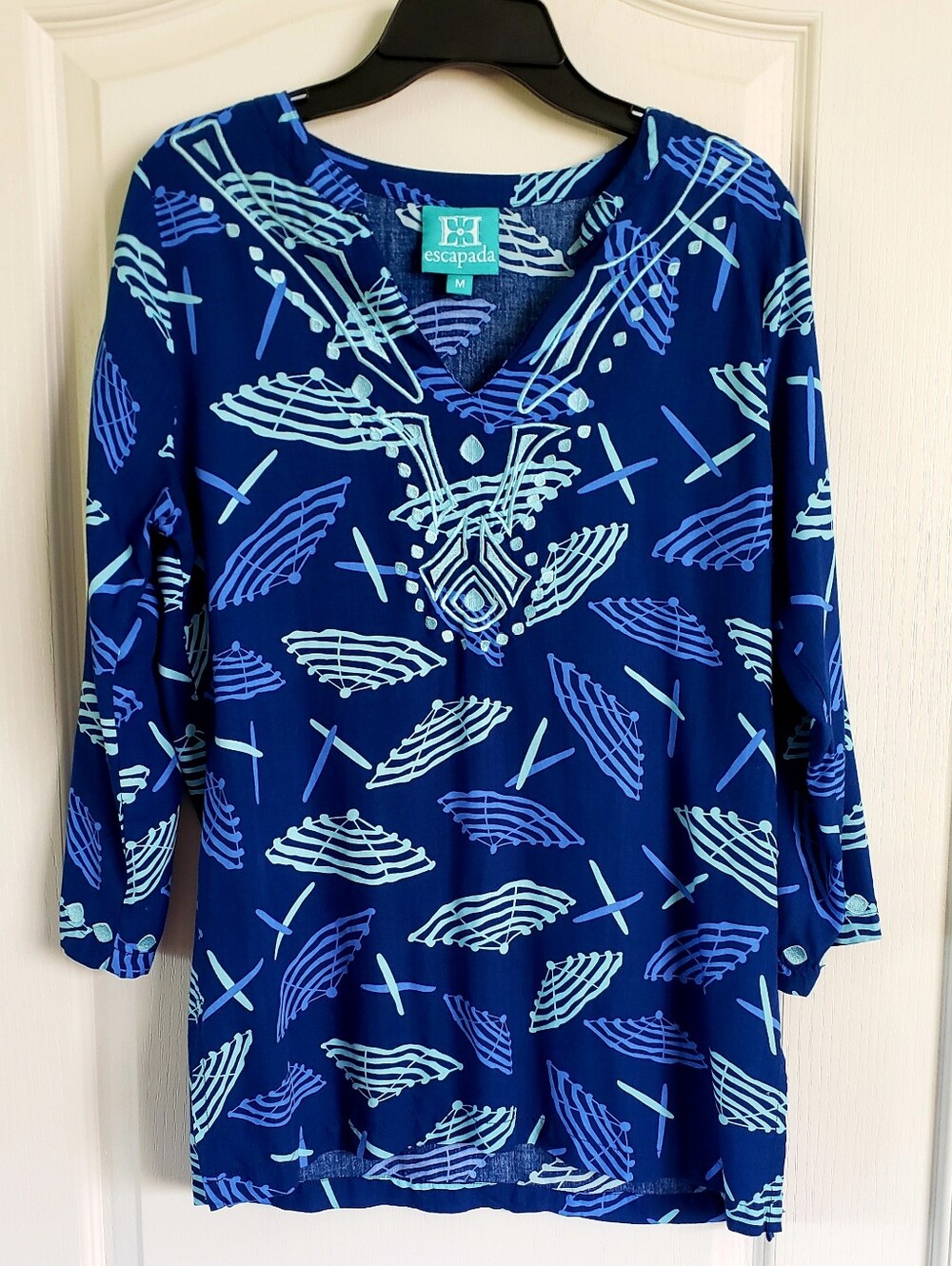 Escapada Living Blue Beach Umbrella Tunic Top And Or Cover-up, Medium Like New